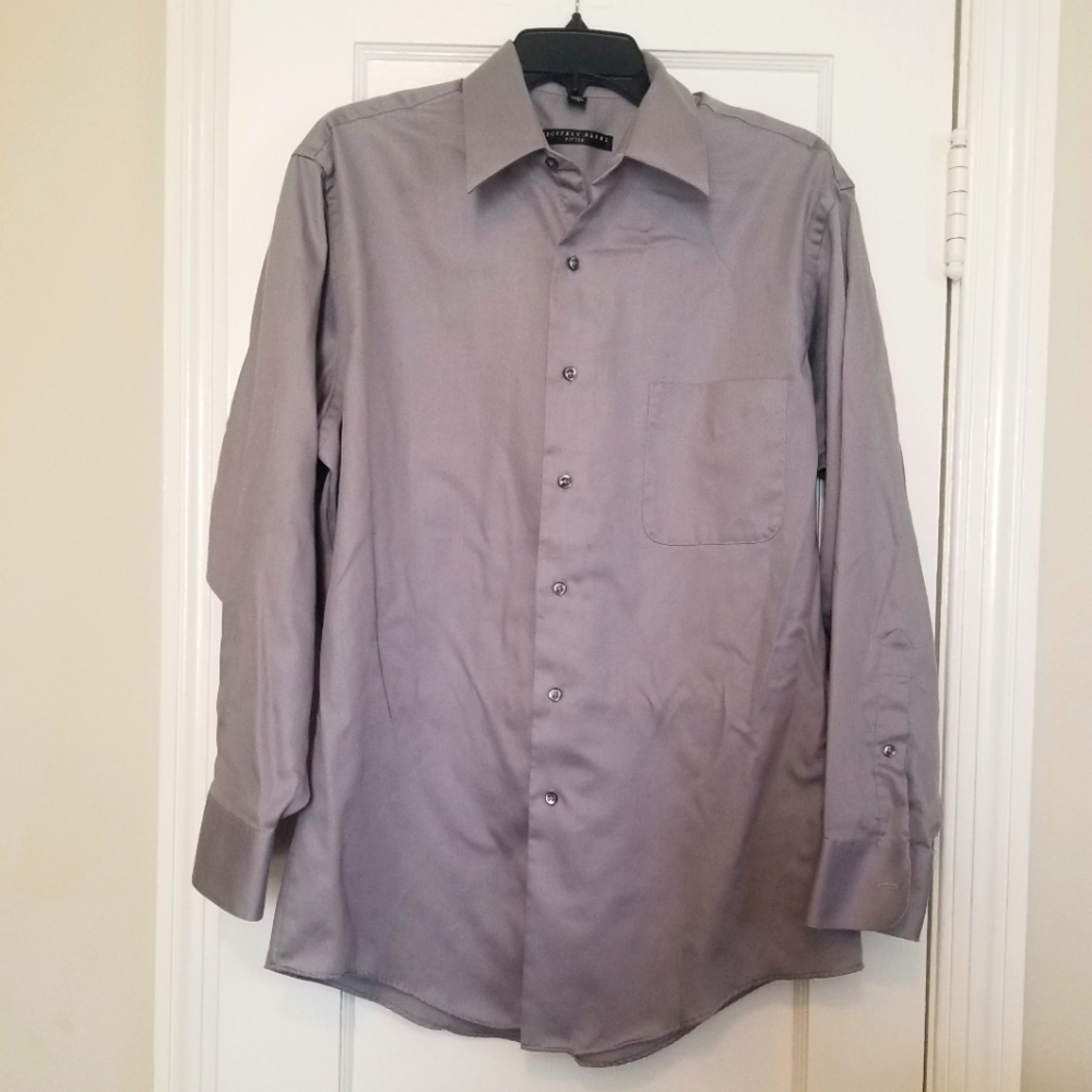 Geoffrey Beene fitted gray sateen button down shirt